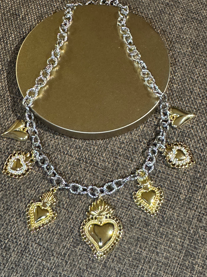 Elizabeth Mixed-Metal Heart Charm Necklace | Statement Chain