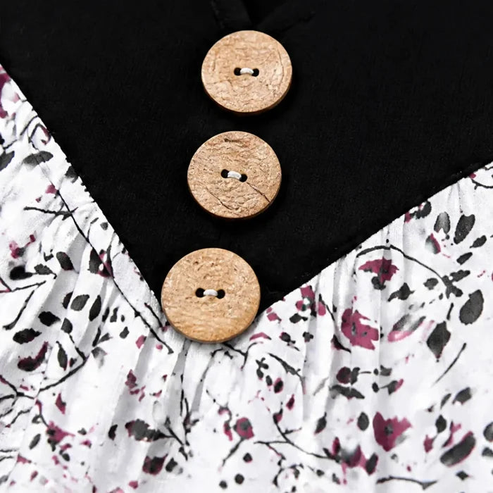 Evelora – Floral V-Neck Tunic Top with Button Yoke