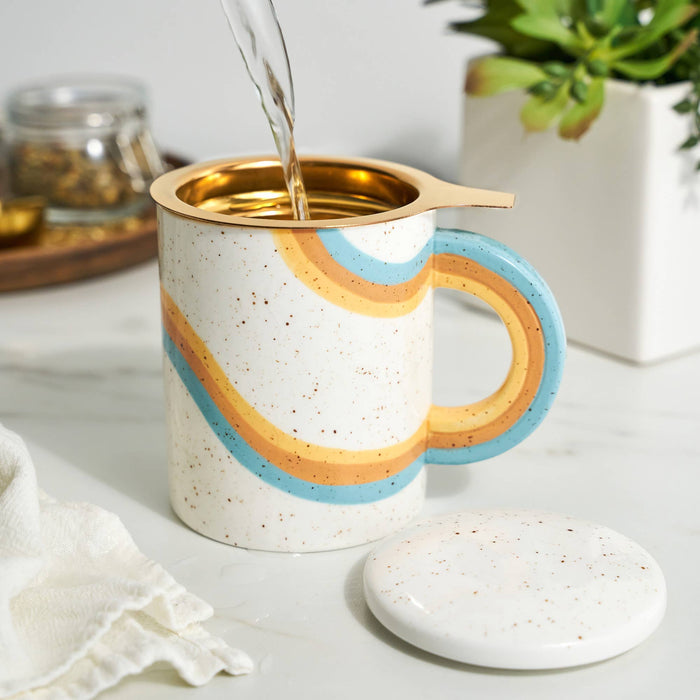 Everlee Speckled Ceramic Mug with Tea Infuser and Lid