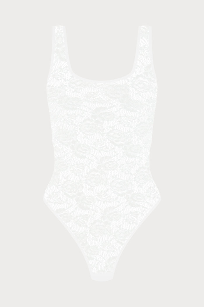 Maison Close Flashback Lace Thong Bodysuit Open Back White