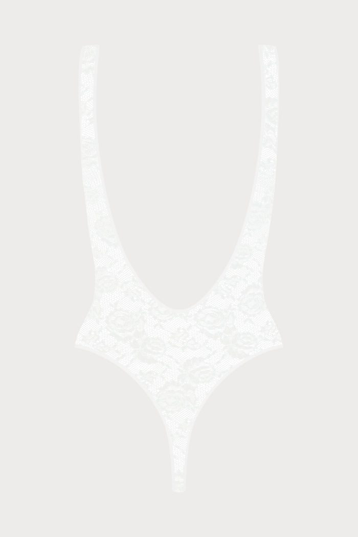 Maison Close Flashback Lace Thong Bodysuit Open Back White