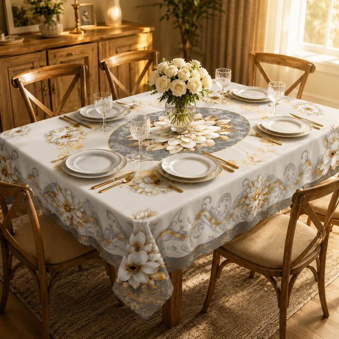 Florenza – Embossed Floral Waterproof Tablecloth for Round & Rectangular Tables