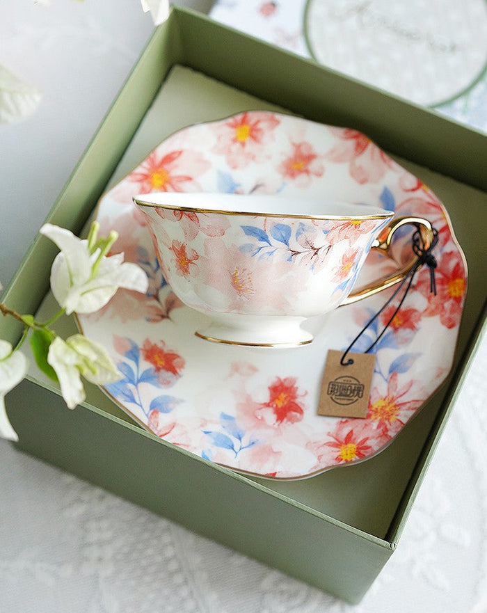 Flower Porcelain Tea Cup Saucer Set, Unique Tea Cup and Saucer in Gift Box,British Royal Ceramic Cups for Traditional Afternoon Tea, Elegant Ceramic Coffee Cups-Paintingforhome