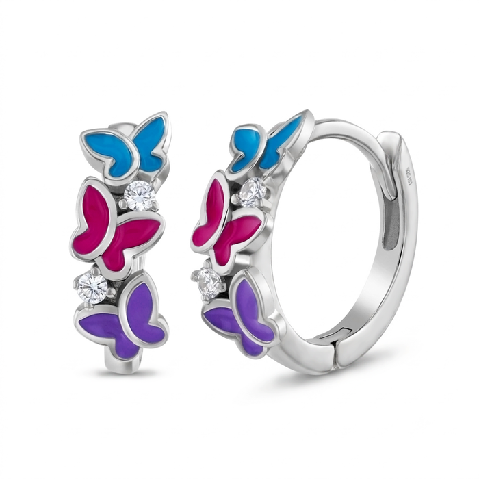 Fluttering Butterflies Kids / Children's / Girls Earrings Hoop/Huggie - Sterling Silver