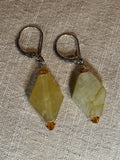 Gemstone Drop Earrings with Yellow Stone and Crystal Accents – Silver Tone