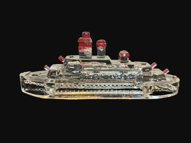 Glass Ocean Liner Ship Figurine Nautical Paperweight - Red - Annapolis Maritime Antiques