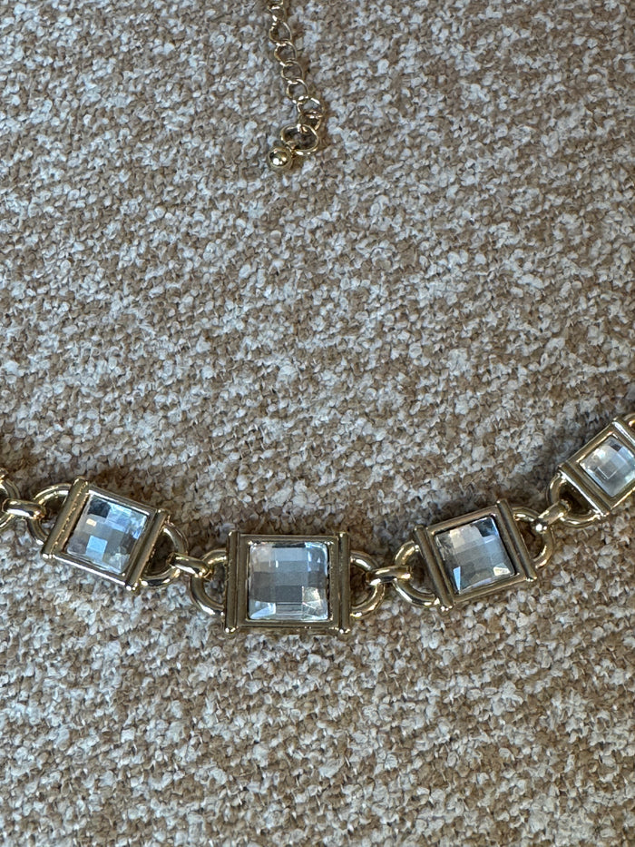 Gold-Tone Reversible Statement Necklace with Clear Crystals & Black Stones