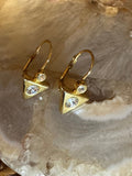 Gold Tone Triangle Lever-Back Earrings with Crystal Accents