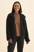 Grace Black Bamboo Silk Quilted Jacket,Brunette model,alt text|model:Cara