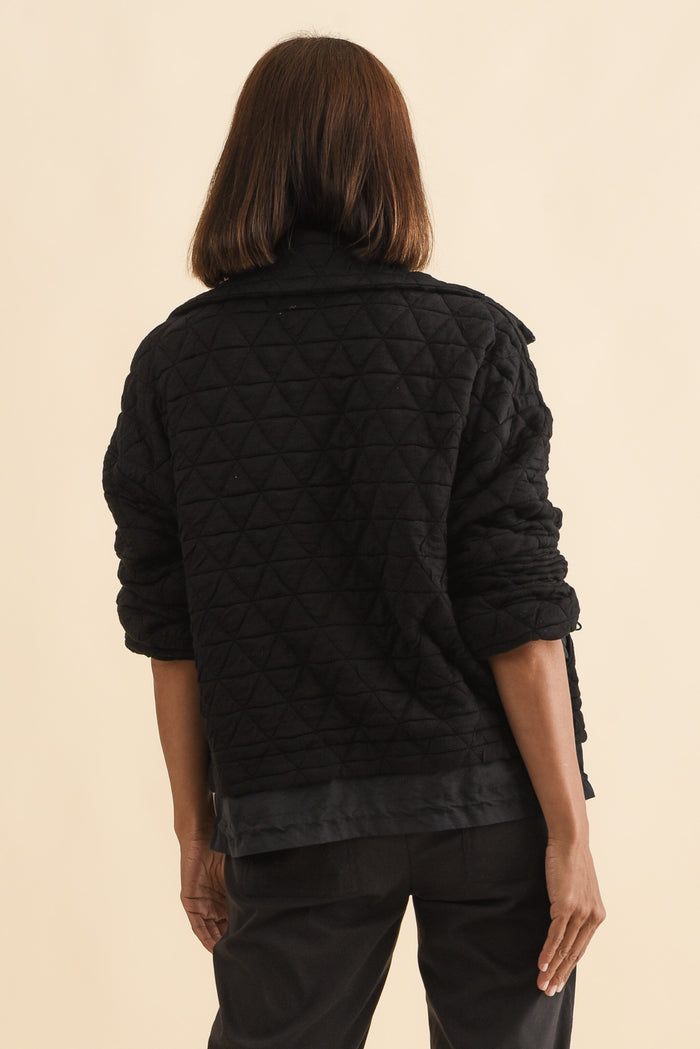 Grace Black Bamboo Silk Quilted Jacket,Brunette model,alt text|model:Cara