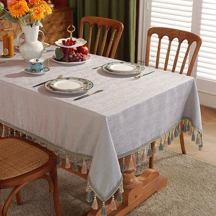 Gray Fringes Tablecloth for Home Decoration, Modern Rectangle Tablecloth, Large Simple Table Cloth for Dining Room Table, Square Tablecloth for Round Table-Paintingforhome