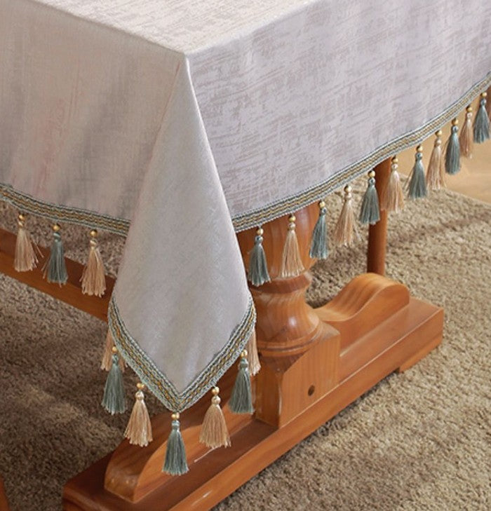 Gray Fringes Tablecloth for Home Decoration, Modern Rectangle Tablecloth, Large Simple Table Cloth for Dining Room Table, Square Tablecloth for Round Table-Paintingforhome