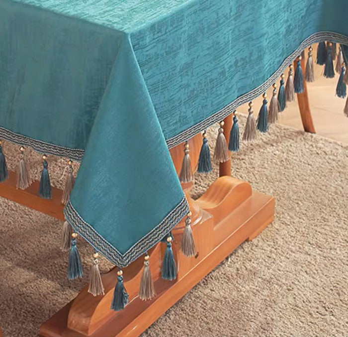Green Fringes Tablecloth for Home Decoration, Square Tablecloth for Round Table, Modern Rectangle Tablecloth, Large Simple Table Cloth for Dining Room Table-Paintingforhome