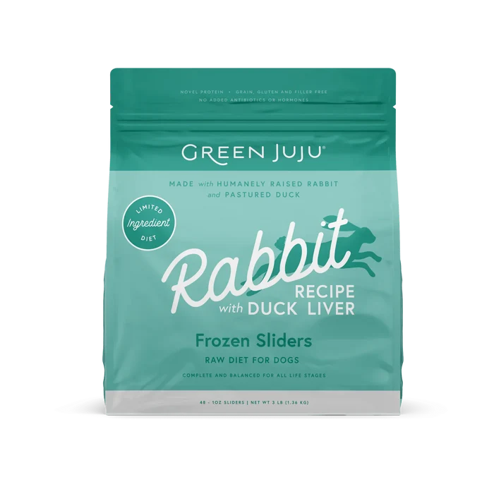 Green Juju Rabbit Recipe with Duck Liver Frozen Patties & Sliders