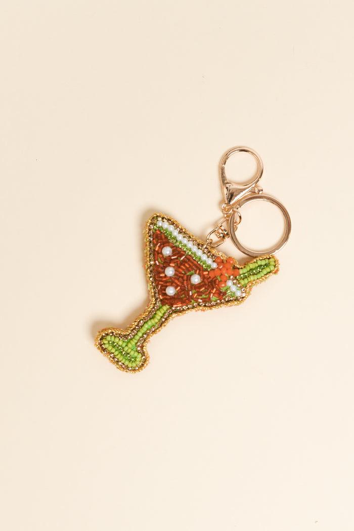 Green Martini Beaded Keychain