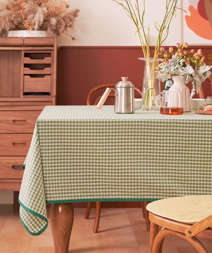 Green Rectangle Tablecloth for Dining Room Table, Cotton Chequer Rectangular Tablecloth, Square Tablecloth for Coffee Table, Farmhouse Table Cloth, Wedding Tablecloth-Paintingforhome
