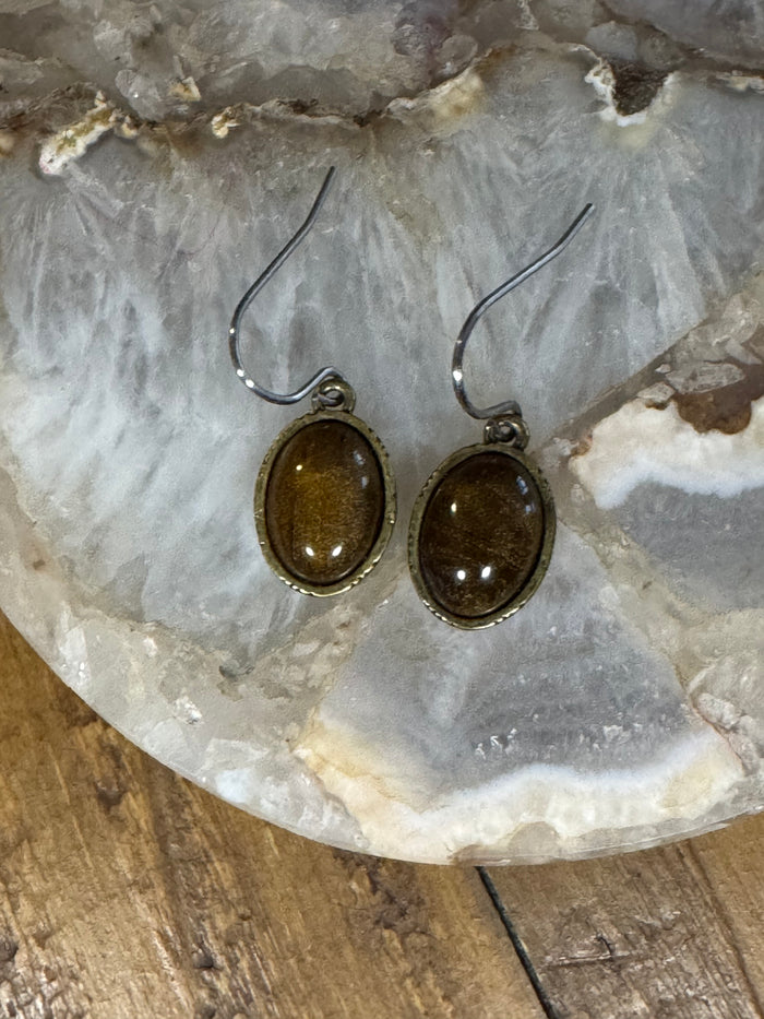 Hamsa Hand Tiger’s Eye Dangle Earrings