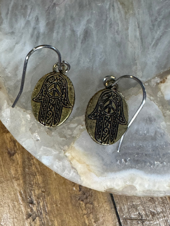 Hamsa Hand Tiger’s Eye Dangle Earrings