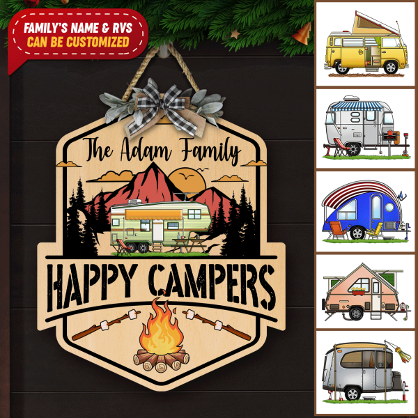 Happy Campers, Camping For Personalized Door Sign