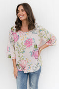 Hepburn White Blossom Linen Blend Top,Lifestyle