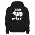 I Rub My Meat BBQ Cow Gildan Heavy Blend Adult Hoodie - black