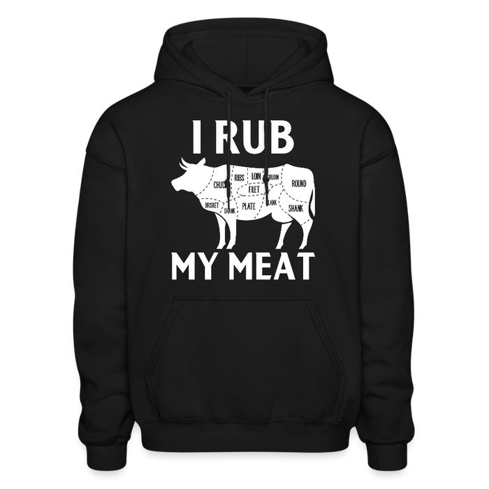 I Rub My Meat BBQ Cow Gildan Heavy Blend Adult Hoodie - black