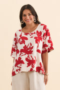 Kendria Red Brush Stroke Batwing Top,Brunette model,alt text|model:Brontie