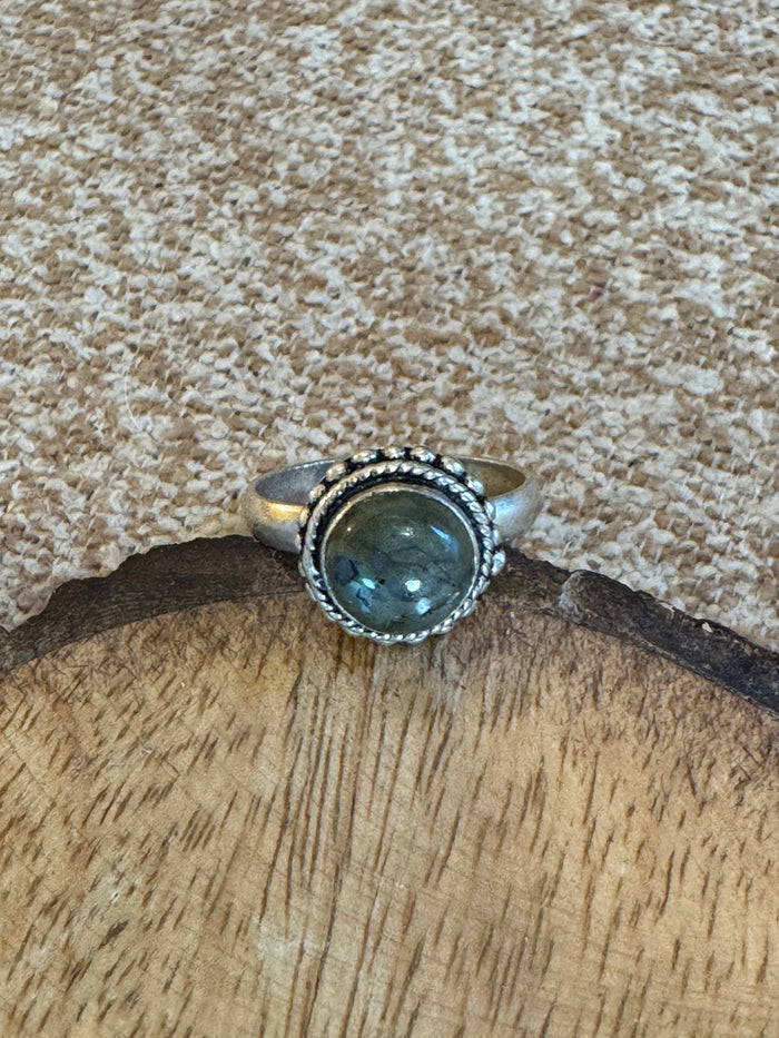 Labradorite Cabochon Ring – Sterling Silver – Artisan Boho Style – Size 9