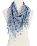 Lace Fringe Triangular Ditsy Floral Scarf: Blue