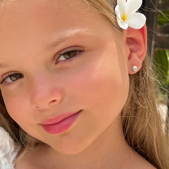 Large Ball of Gems CZ Kids / Children's / Girls Earrings Screw Back - Sterling Silver