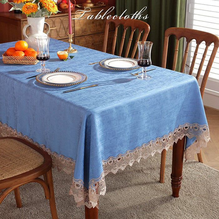 Large Modern Rectangle Tablecloth, Simple Table Cover for Dining Room Table, Blue Lace Tablecloth Ideas for Home Decoration, Square Tablecloth for Round Table-Paintingforhome