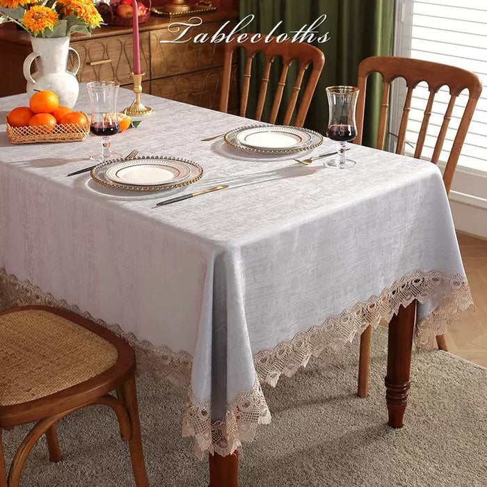 Large Modern Rectangle Tablecloth, Square Tablecloth for Round Table, Modern Table Cover for Dining Room Table, Gray Lace Tablecloth for Home Decoration-Paintingforhome