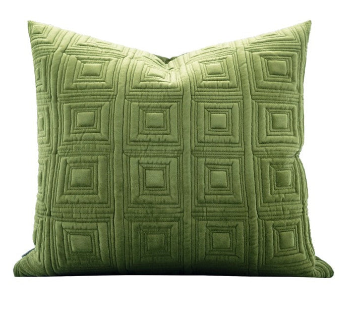 Large Square Modern Throw Pillows for Couch, Green Geometric Modern Sofa Pillows, Large Decorative Throw Pillows, Simple Throw Pillow for Interior Design-Paintingforhome
