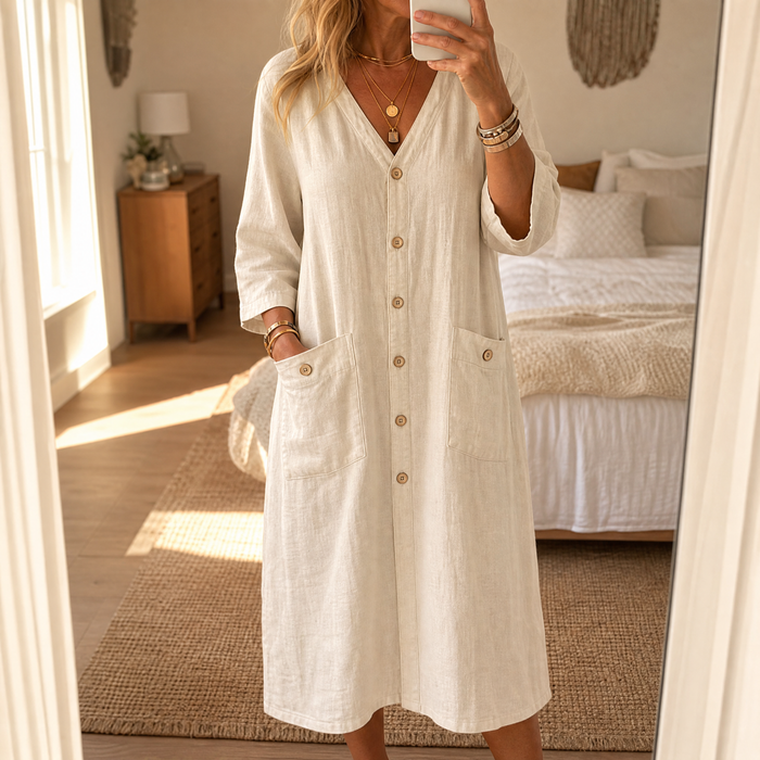 Linora – Button-Front Midi Dress