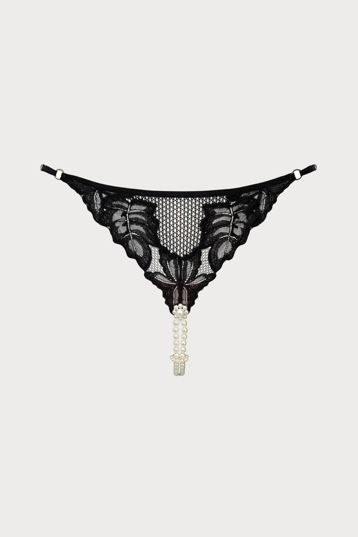 Bracli London Black G-String with Daisy Pearl Finish