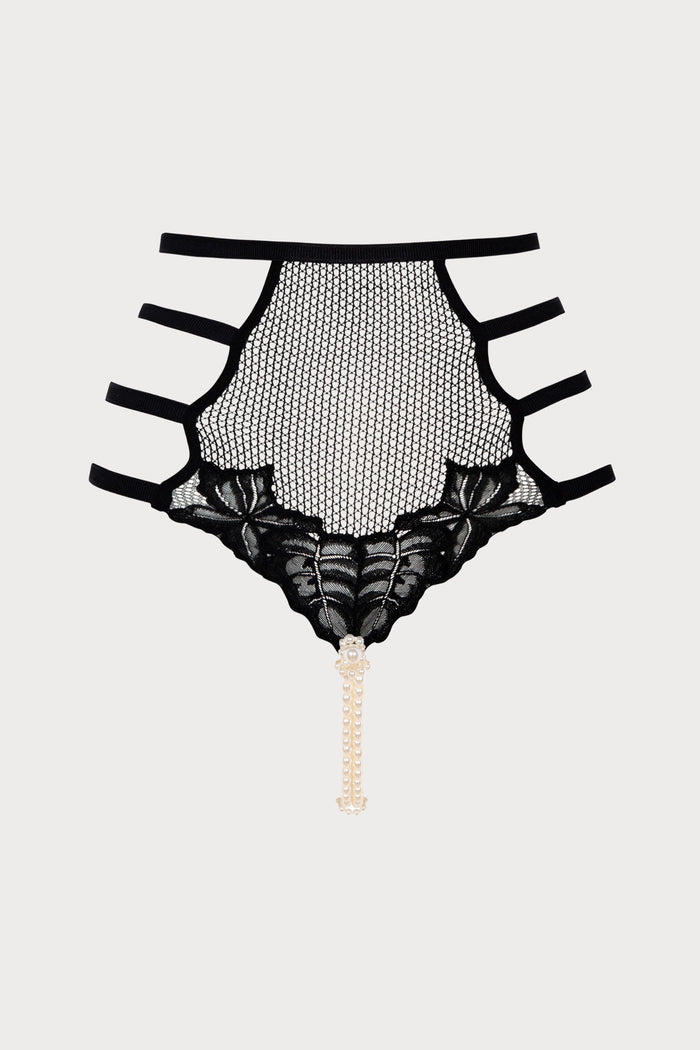 Bracli London Black High Waist Brief with Daisy Pearl Finish