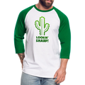 Lookin' Sharp! Cactus Pun Baseball T-Shirt - white/kelly green