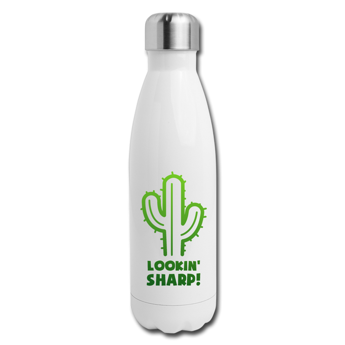 Lookin' Sharp! Cactus Pun Insulated Stainless Steel Water Bottle - white