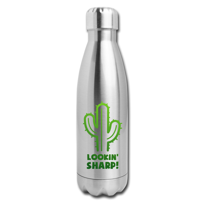 Lookin' Sharp! Cactus Pun Insulated Stainless Steel Water Bottle - silver
