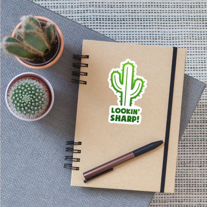 Lookin' Sharp! Cactus Pun Sticker - white matte