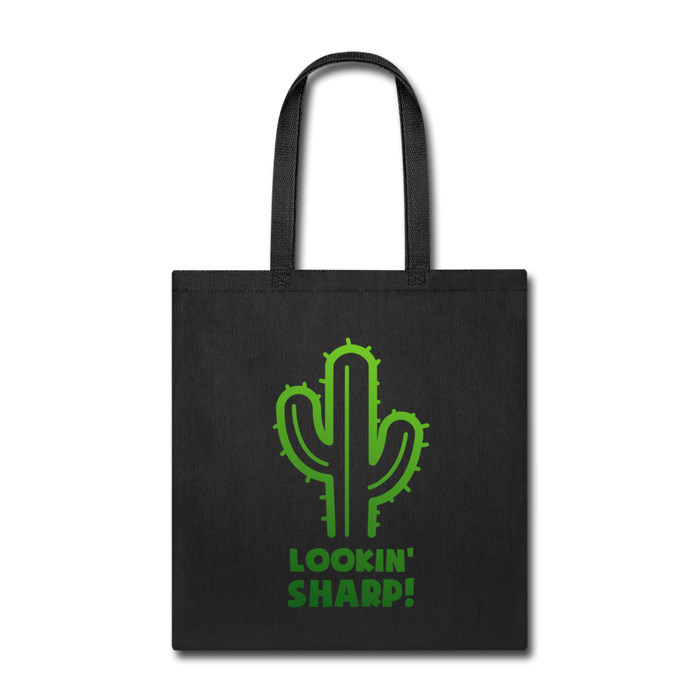 Lookin' Sharp! Cactus Pun Tote Bag - black