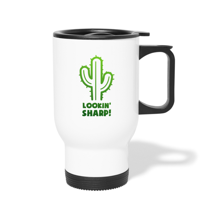 Lookin' Sharp! Cactus Pun Travel Mug - white