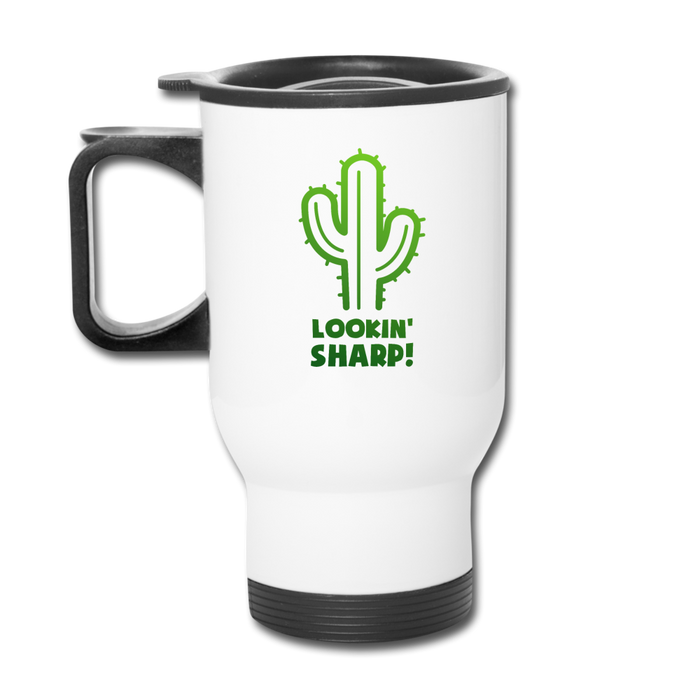 Lookin' Sharp! Cactus Pun Travel Mug - white