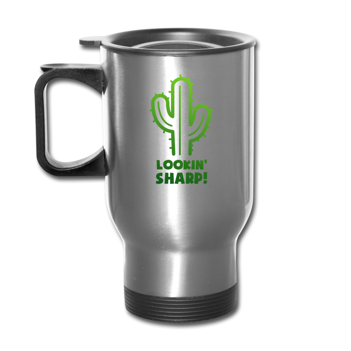 Lookin' Sharp! Cactus Pun Travel Mug - silver