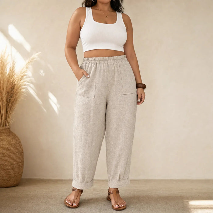 Loriane – Women's Cuffed Ankle Pull-On Pants, Relaxed Fit, Elastic Waist