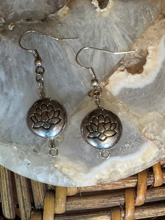 Lotus Flower Dangle Earrings – Sterling Silver Inspired