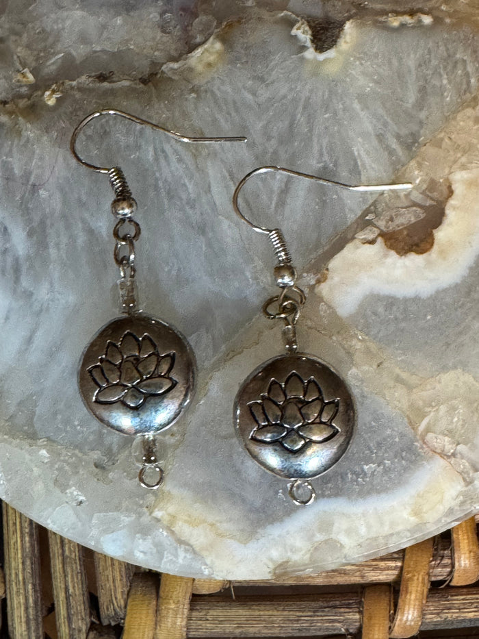 Lotus Flower Dangle Earrings – Sterling Silver Inspired