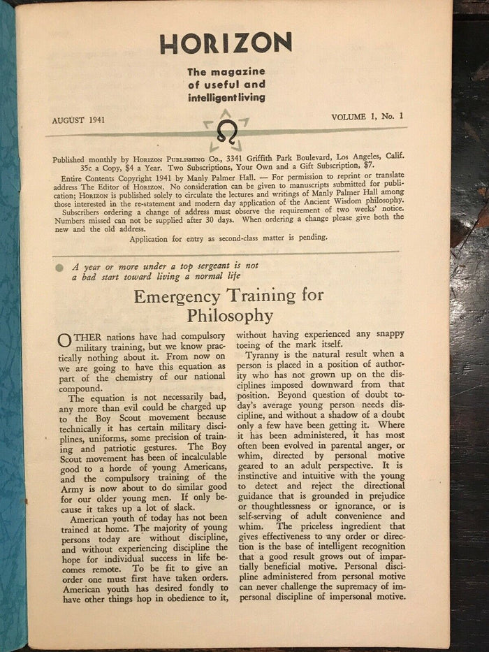 MANLY P. HALL - HORIZON JOURNAL - Full 1st YEAR ISSUES, 1941 - PHILOSOPHY OCCULT