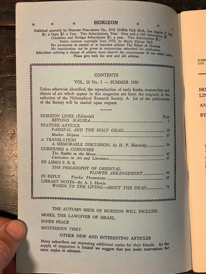 MANLY P. HALL - HORIZON JOURNAL - Full YEAR, 4 ISSUES, 1950 - PHILOSOPHY OCCULT