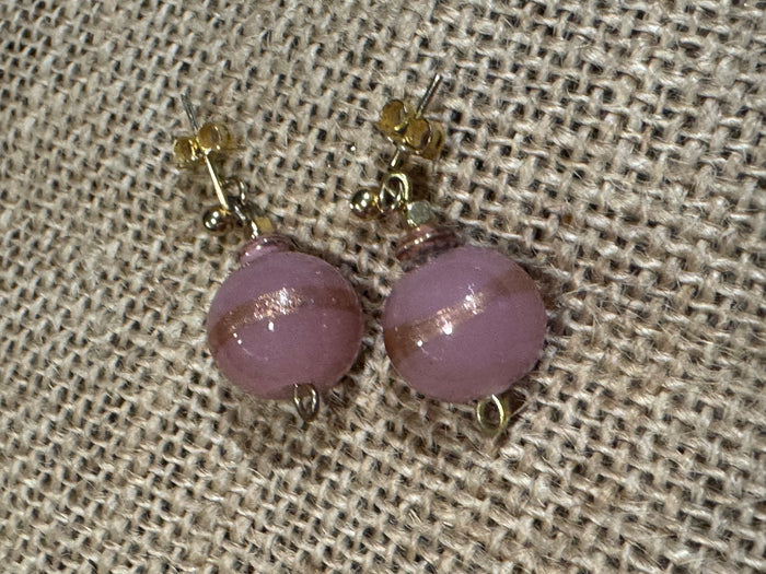 Mauve & Gold Stripe Stud Earrings